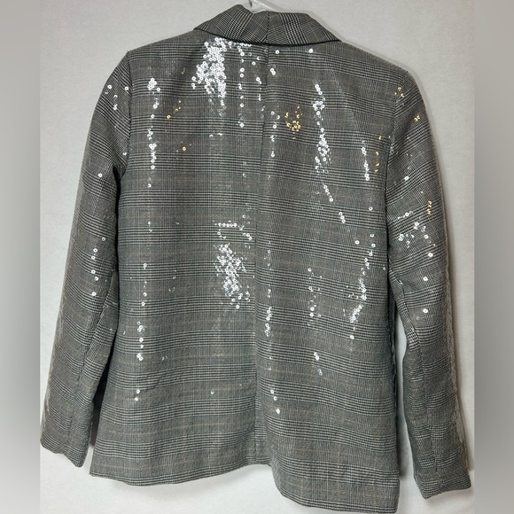 Maurices Sequin Shimmer Black/White/Silver Hues Long Sleeve Lined Blazer Size M - Picture 7 of 7